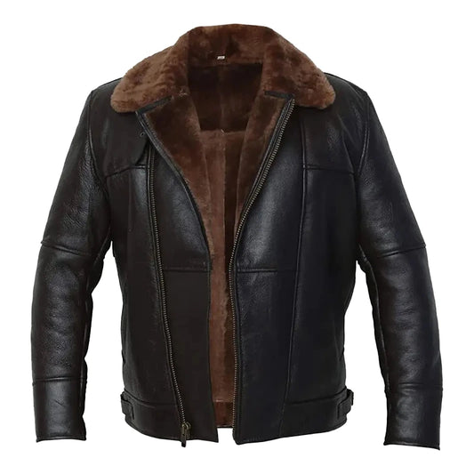 Steel B-3 Black Leather Bomber Jacket