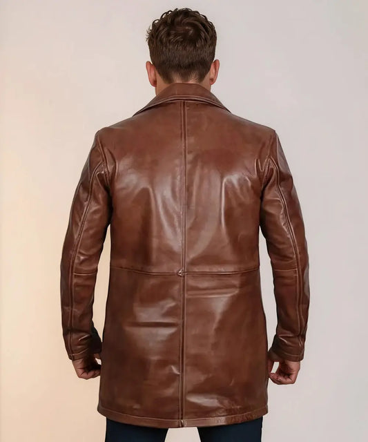 Casual Brown Leather Coat