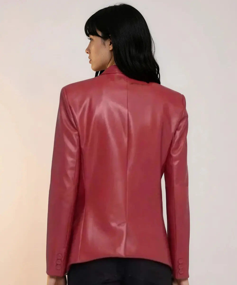 Casual Red Leather Blazer