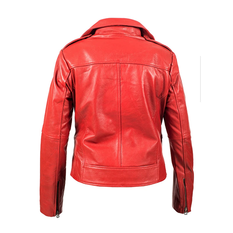 Denise Red Moto Leather Jacket