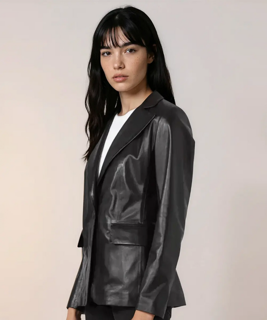 Casual Black Leather Blazer