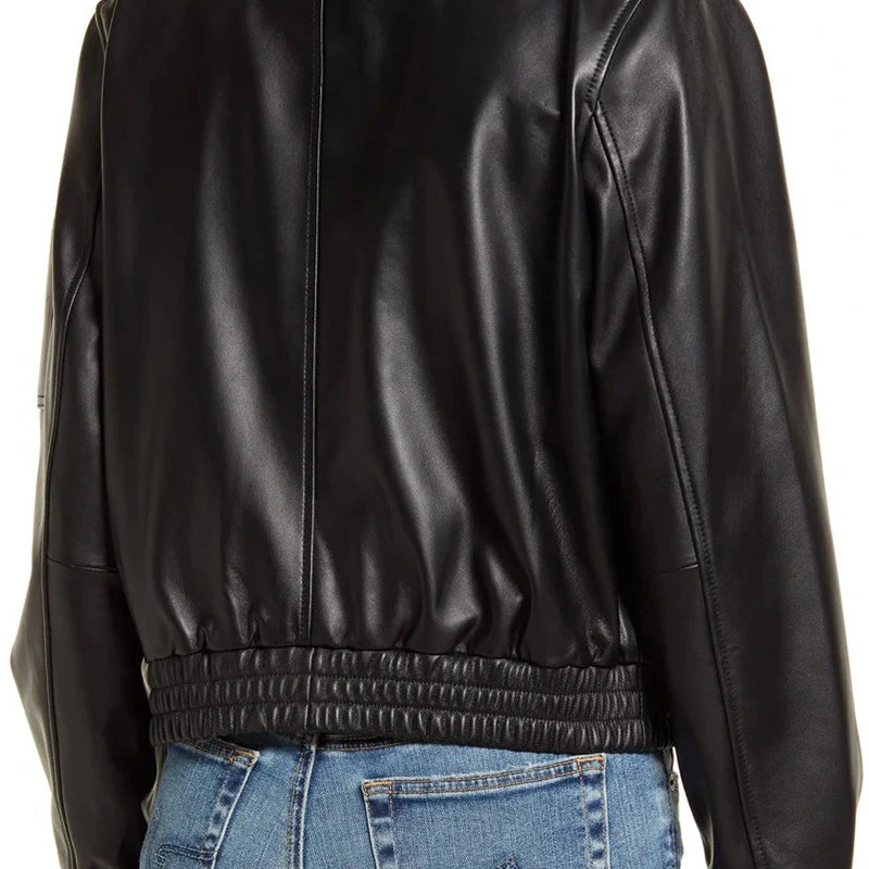 Flight Edge Bomber Black Leather Jacket