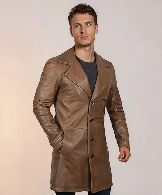 Maverick Brown Leather Long Coat