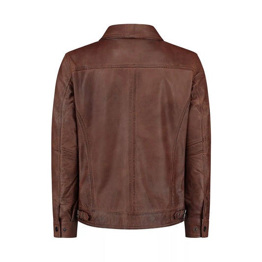 Coffmen Brown Leather Biker Jacket