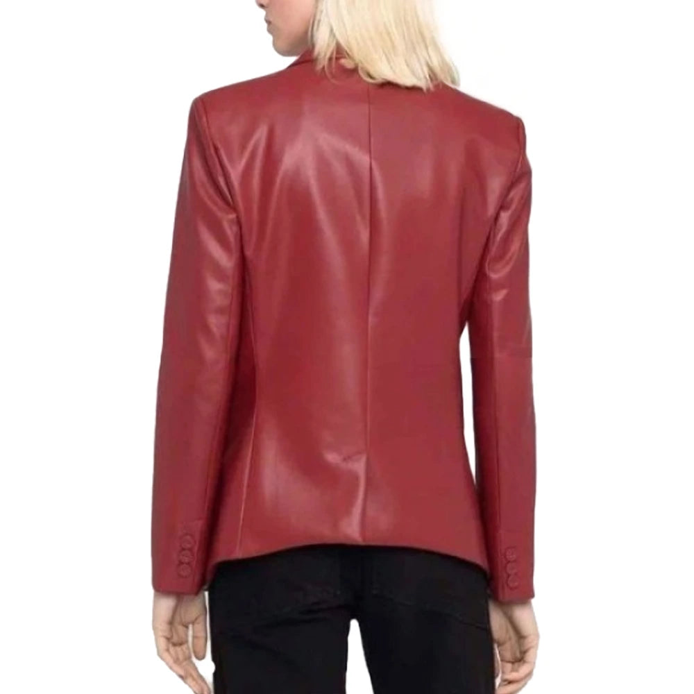 Casual Red Leather Blazer