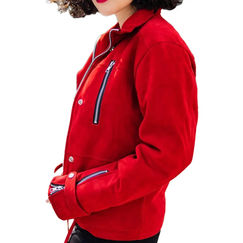 Red Suede Bomber Jacket