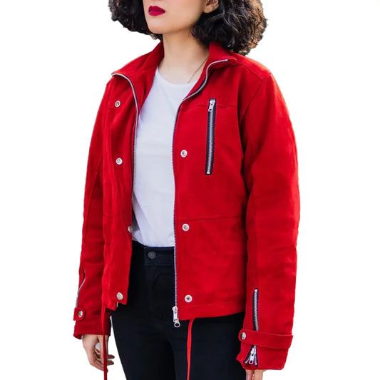Red Suede Bomber Jacket
