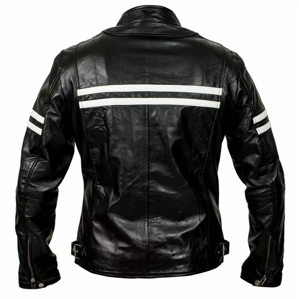 Striped Sleeves Leather Jacket