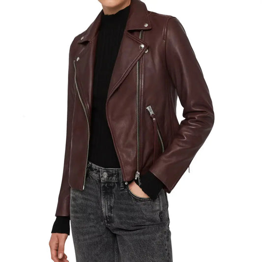 Notch Biker Wine Red Leather Jacket