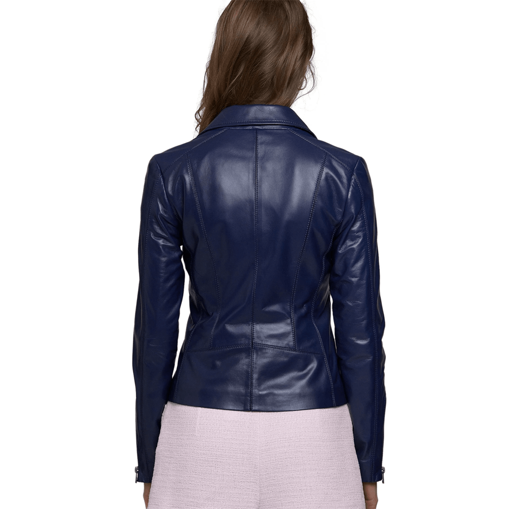 Navy Blue Biker Leather Jacket