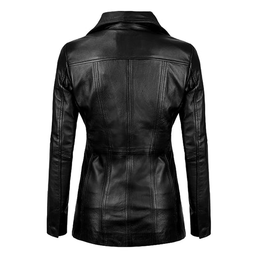 Midnight Black Leather Blazer Jacket