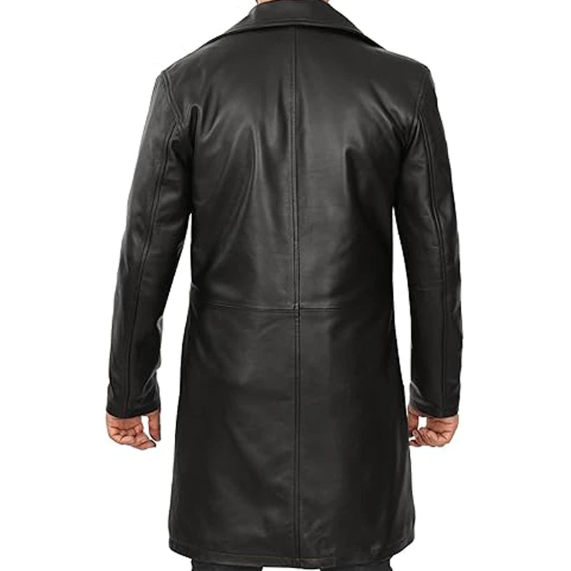 Maverick Black Leather Long Coat