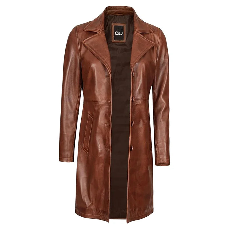 Mocha Brown Leather Coat