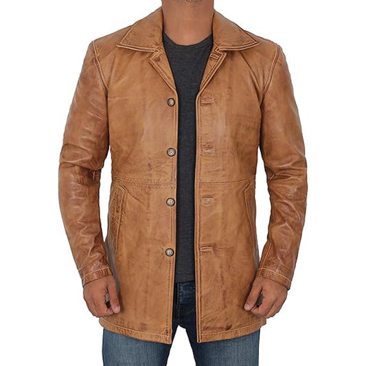 Distressed Brown Leather Coat