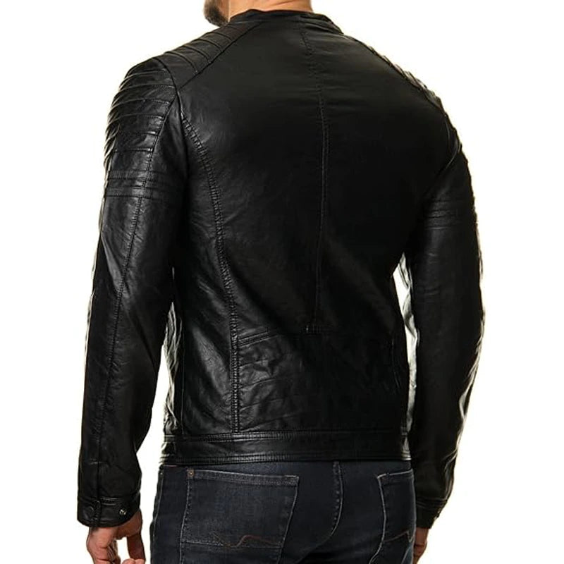 Quilted Black Biker Leather Jacket