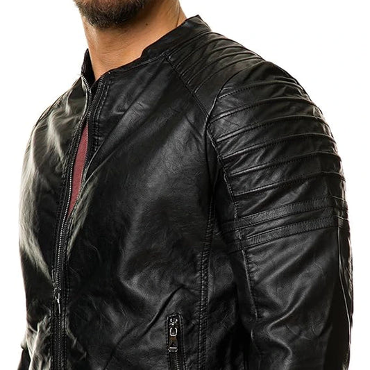 Quilted Black Biker Leather Jacket