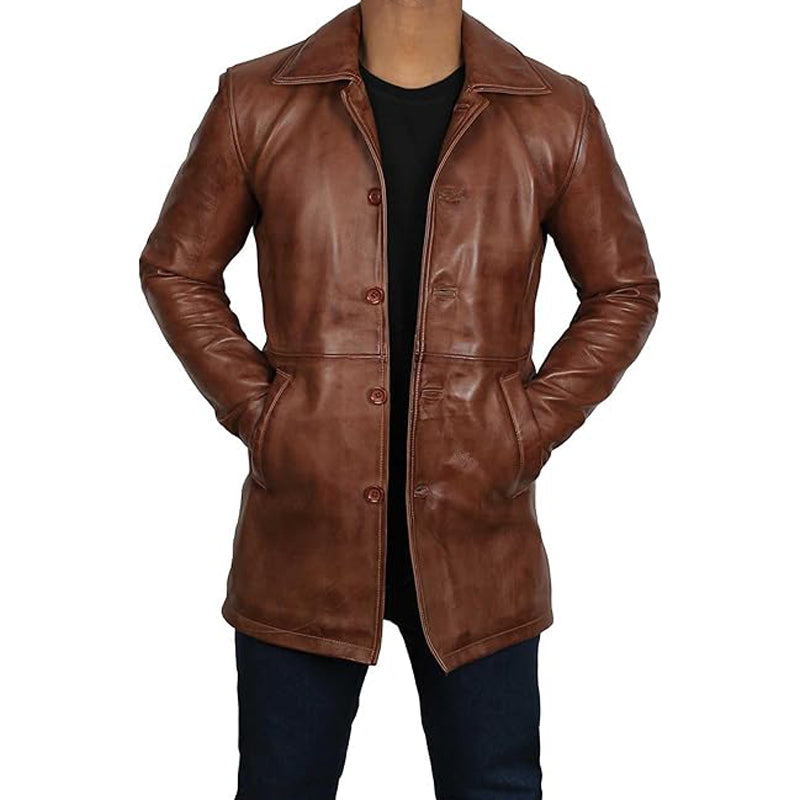 Casual Brown Leather Coat