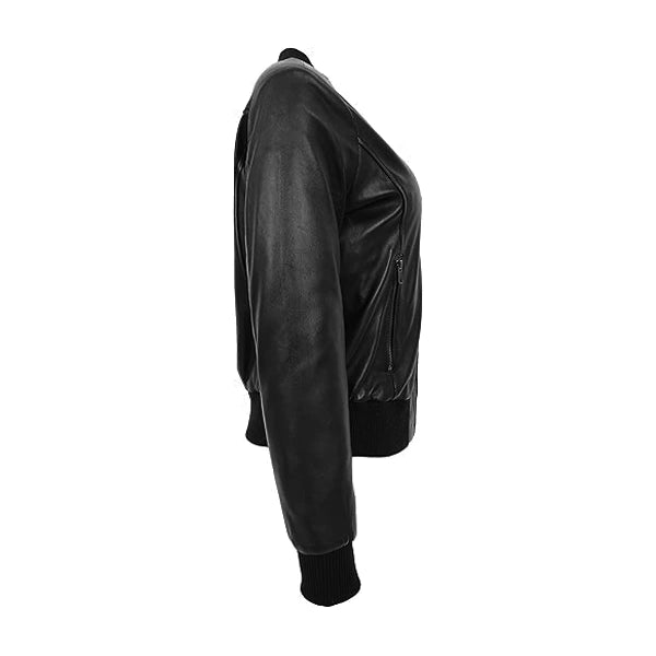 Classic Zipper Black Leather Bomber Jacket