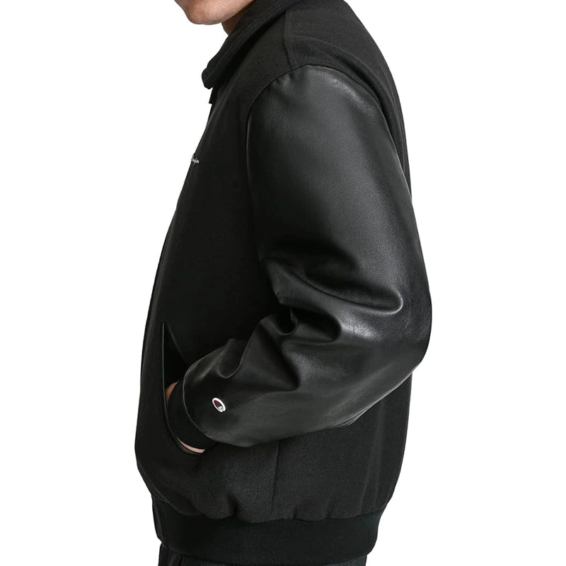 Zipper Bomber Black Leather Jacket