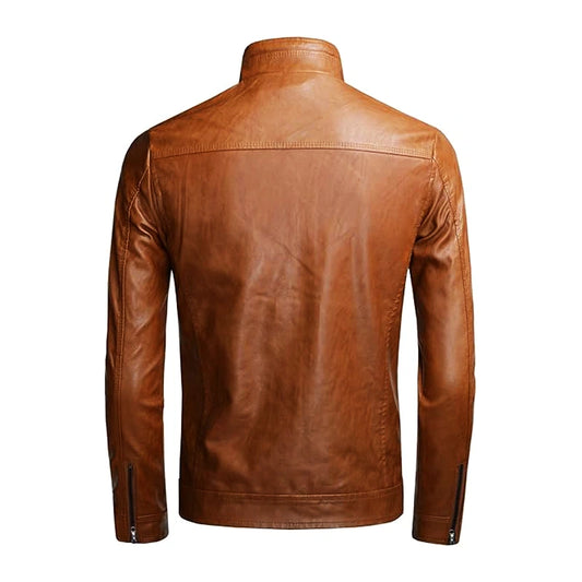 Whisky Brown Leather Moto Jacket