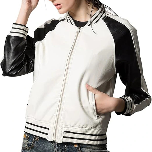 Heritage Leather Varsity Jacket White-Black
