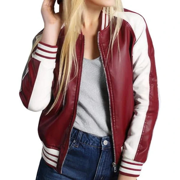 Heritage Leather Varsity Jacket Maroon-White