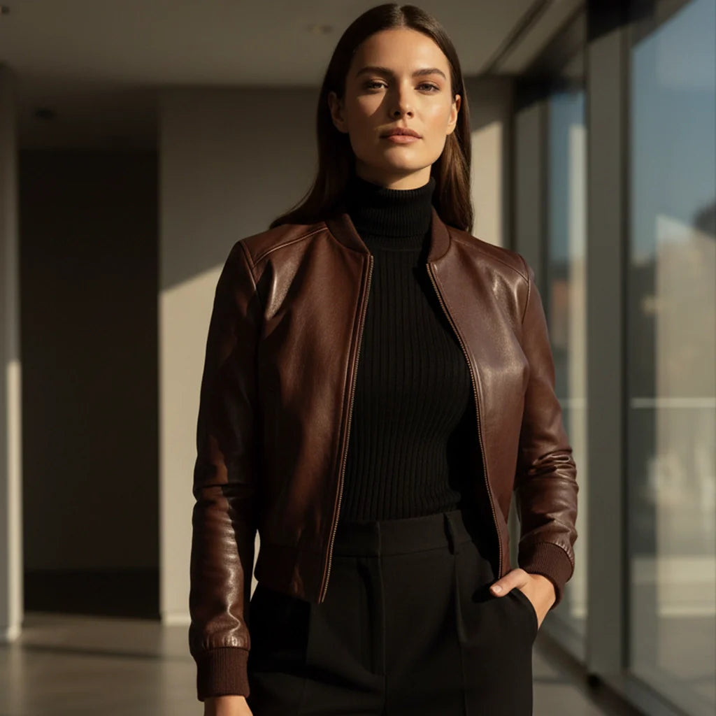 WOMEN BROWN LEATHER JACKET