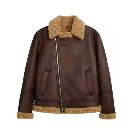 Mocha Brown Distressed Aviator Jacket