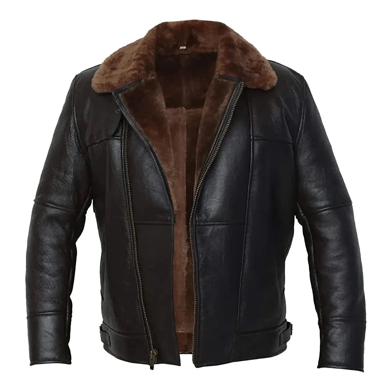 Steel B-3 Black Leather Bomber Jacket