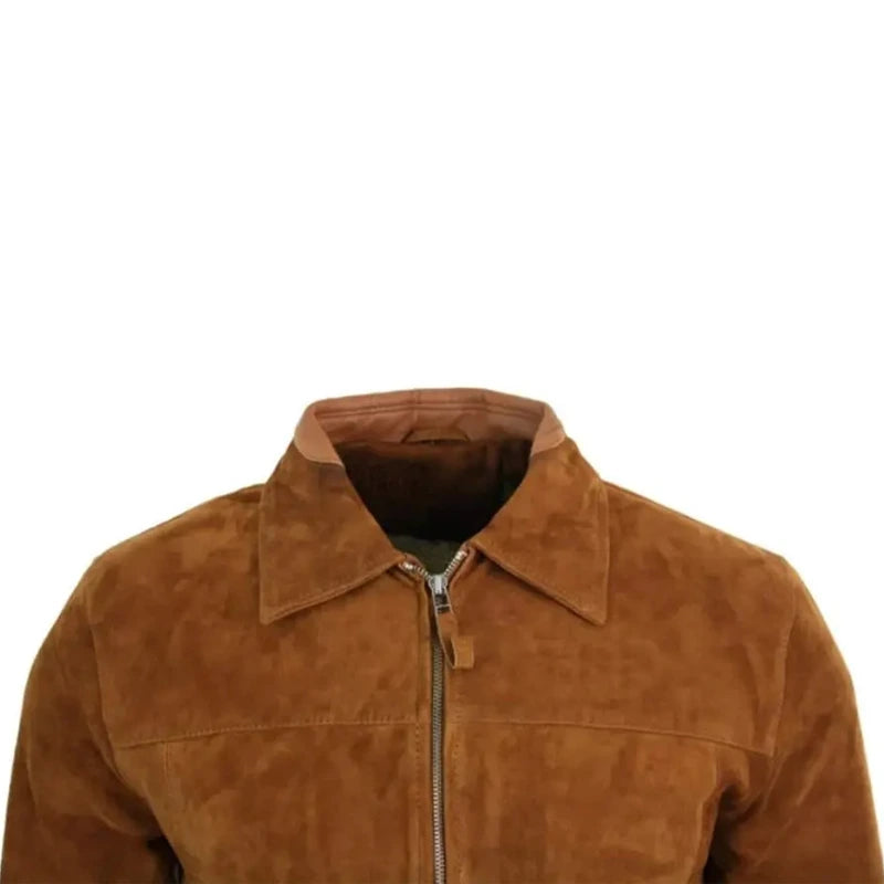 Men’s Slim Fit Brown Suede Leather Jacket