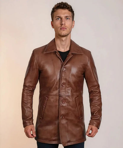 Casual Brown Leather Coat
