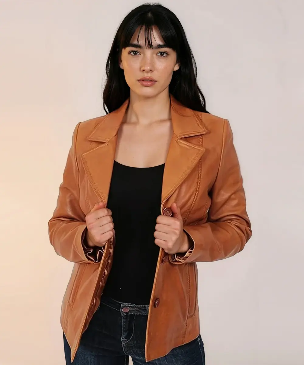 Hazel Brown Casual Leather Blazer