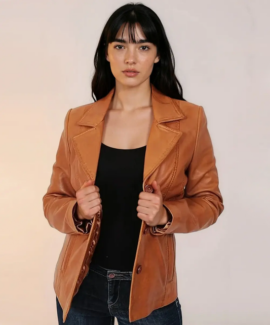 Hazel Brown Casual Leather Blazer