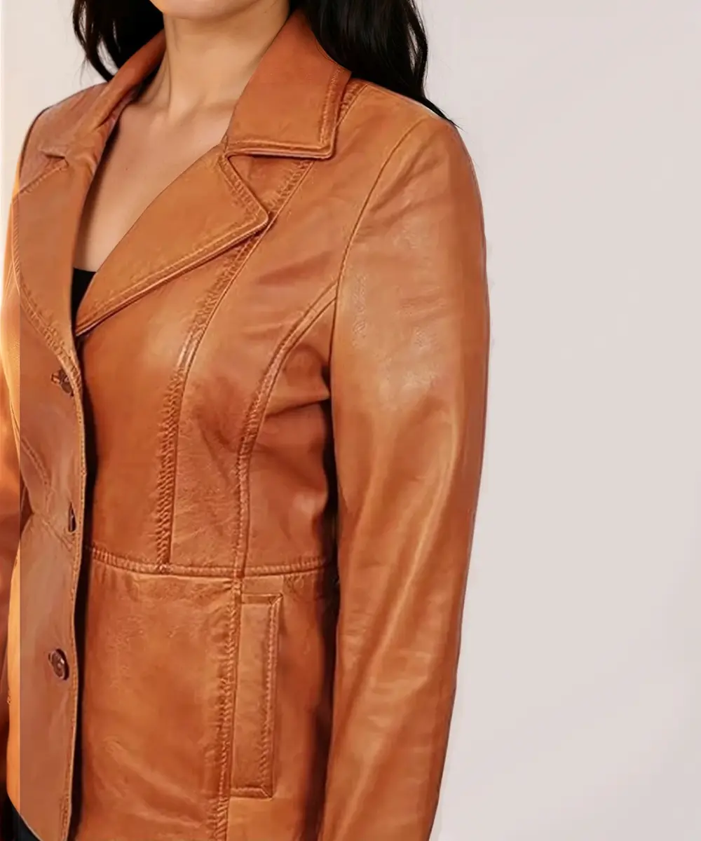 Hazel Brown Casual Leather Blazer