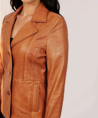Hazel Brown Casual Leather Blazer
