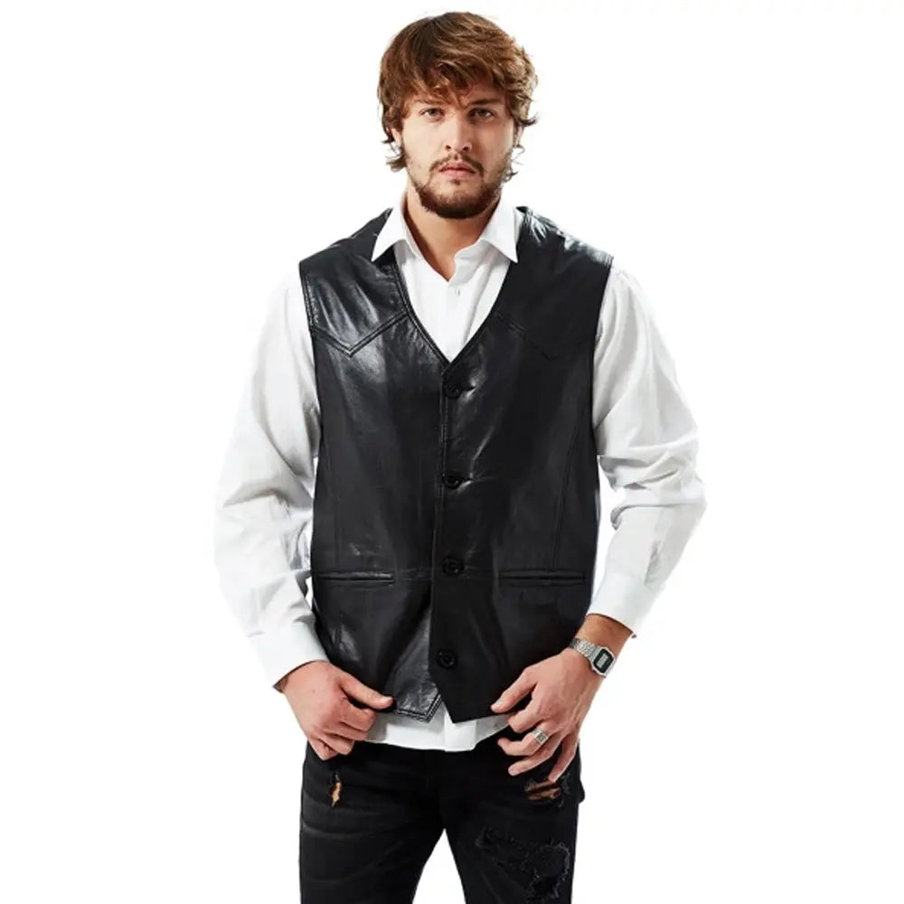 Black Classic Leather Vest