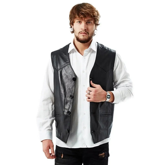 Black Classic Leather Vest