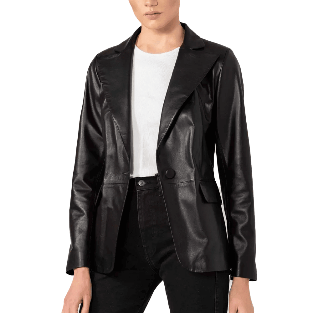 Casual Black Leather Blazer
