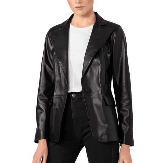 Casual Black Leather Blazer