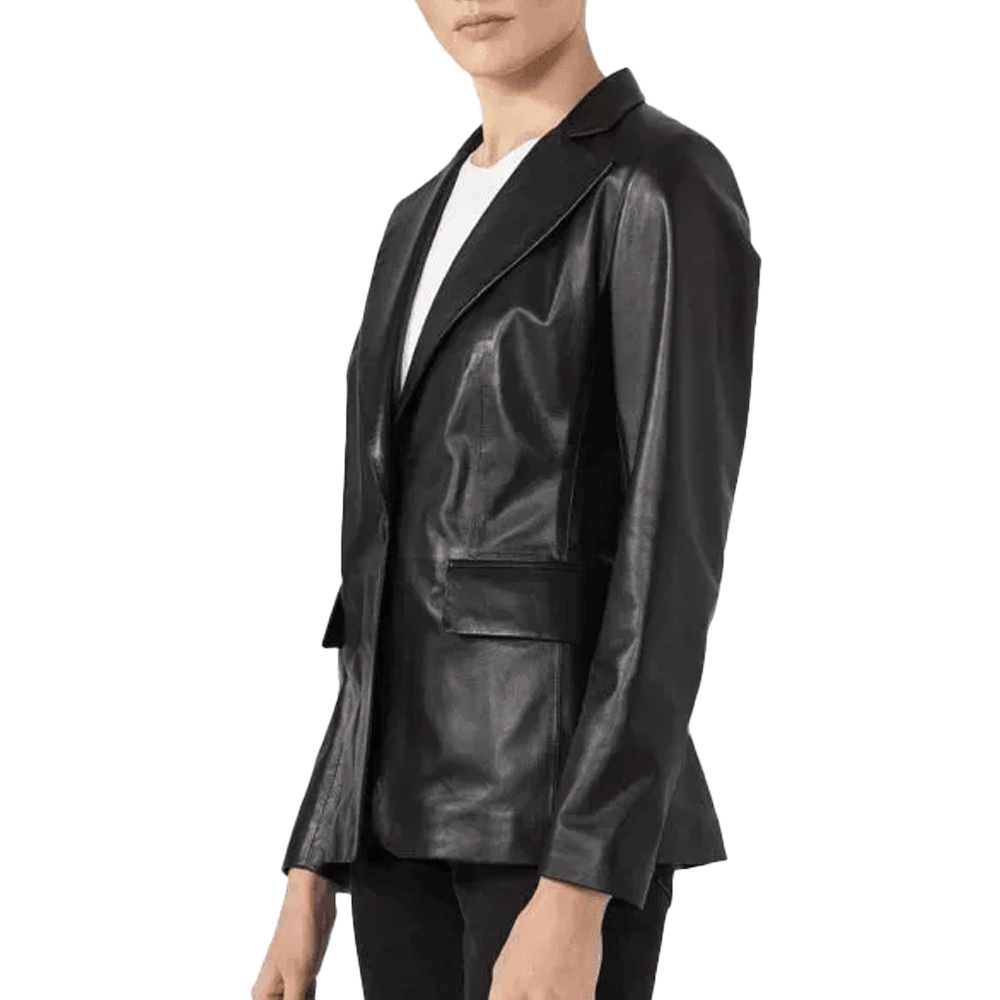 Casual Black Leather Blazer