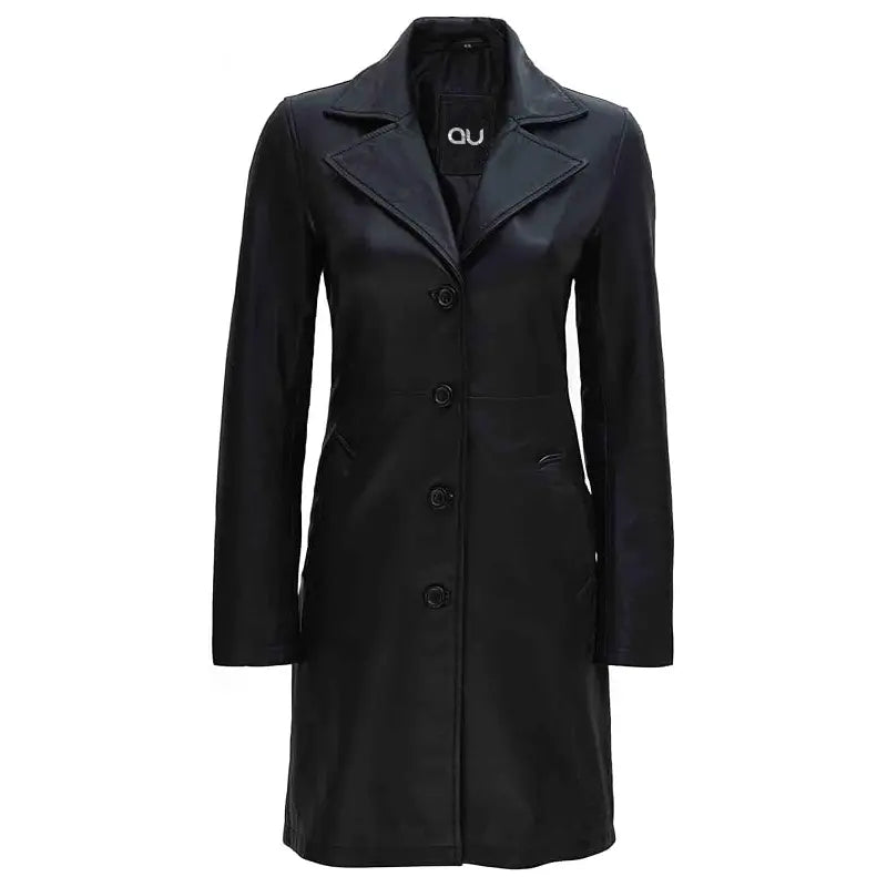 Noir Black Long Leather Coat