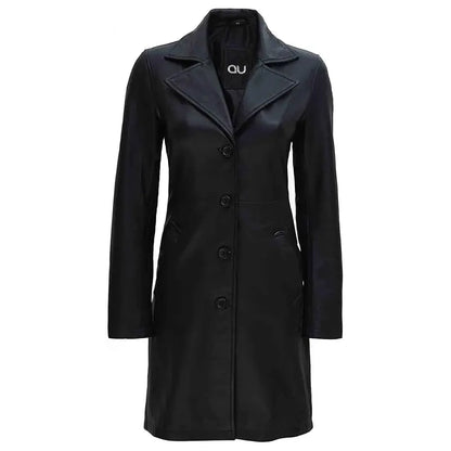 Noir Black Long Leather Coat