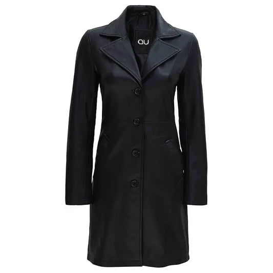 Noir Black Long Leather Coat
