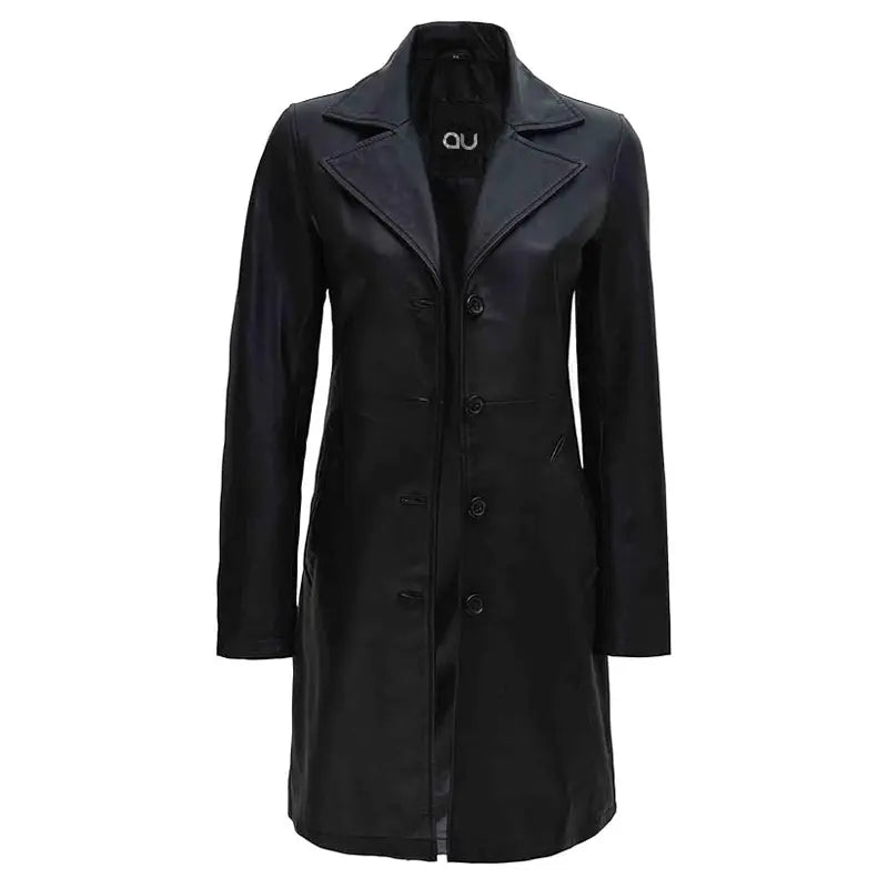 Noir Black Long Leather Coat