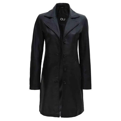 Noir Black Long Leather Coat