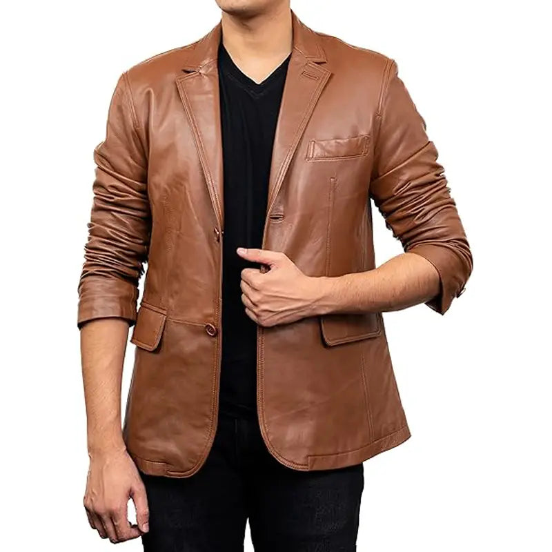 Allure Brown Casual Leather Blazer