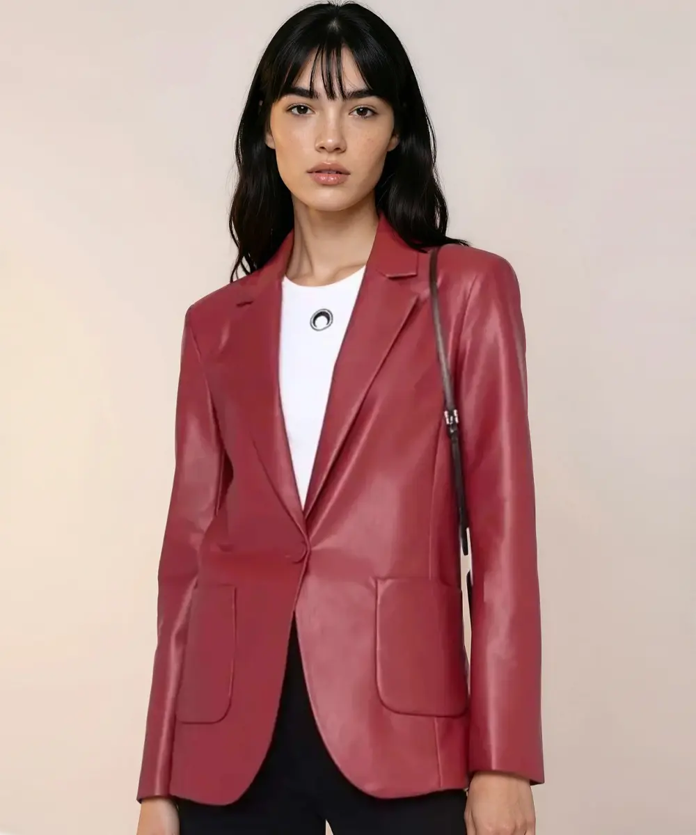 Casual Red Leather Blazer