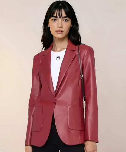 Casual Red Leather Blazer