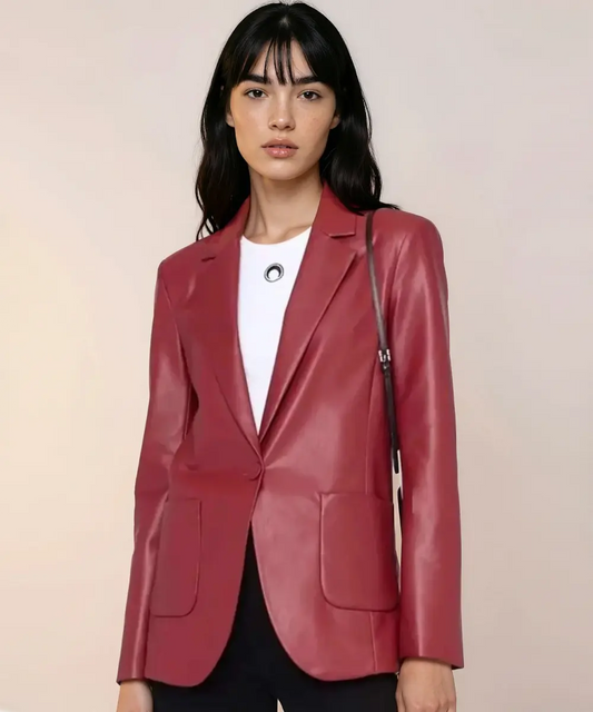 Casual Red Leather Blazer