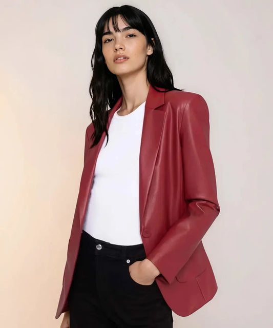 Casual Red Leather Blazer